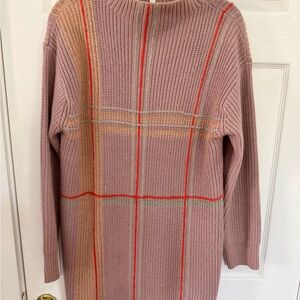Anthropologie Casual Oversized Sweater Dress in Pink and Red fun plaid pattern